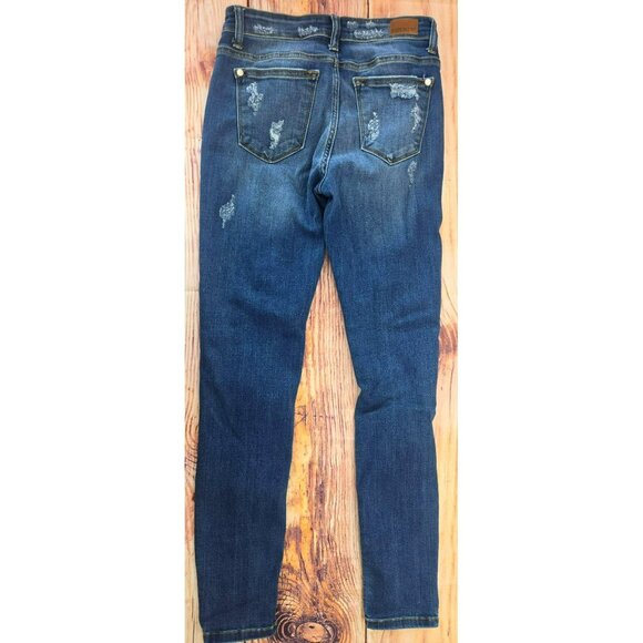 Judy Blue Distressed Skinny Fit Jeans 3/26 (28 x 28.5) - Leopard Print Patches - Picture 3 of 11